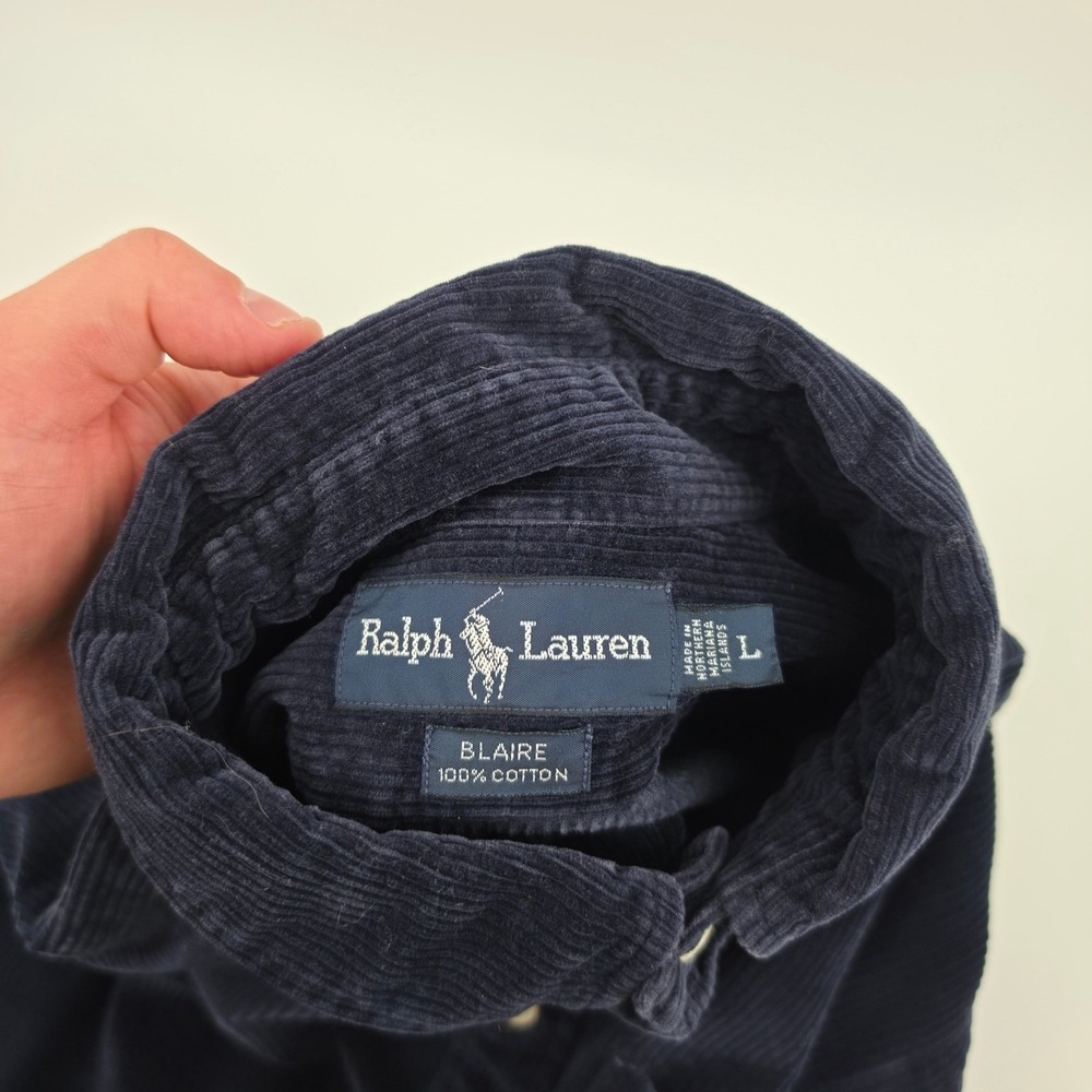 Polo Ralph Lauren Blaire Corduroy Shirt Mens Large Navy Blue Polo Bear Pocket - Picture 4 of 7